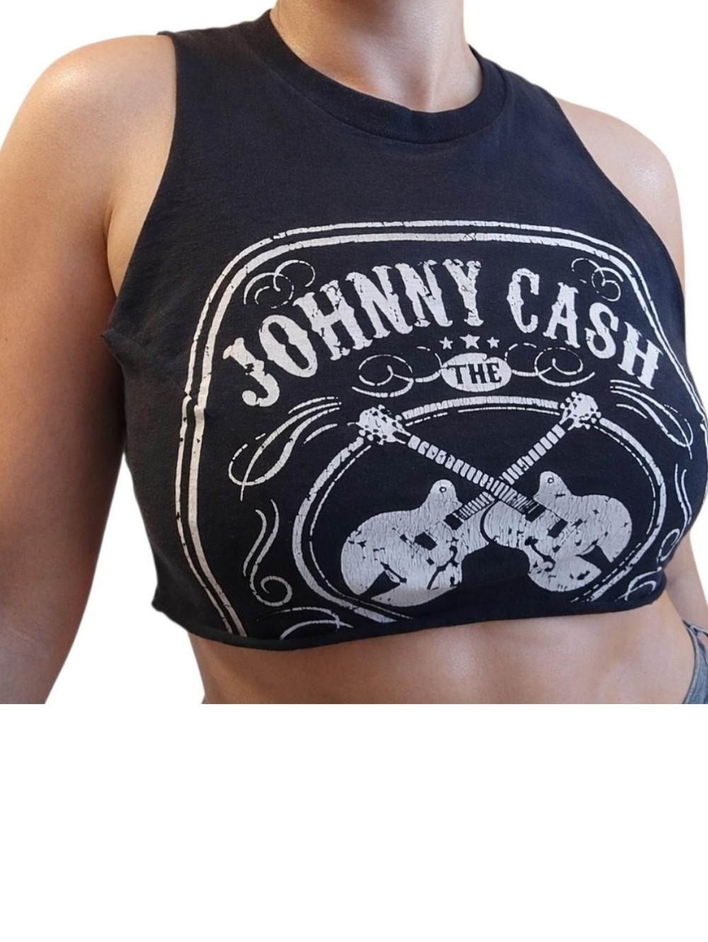 Johnny Cash Man In Black Cropped Graphic Tank Size Small Reworked Custom